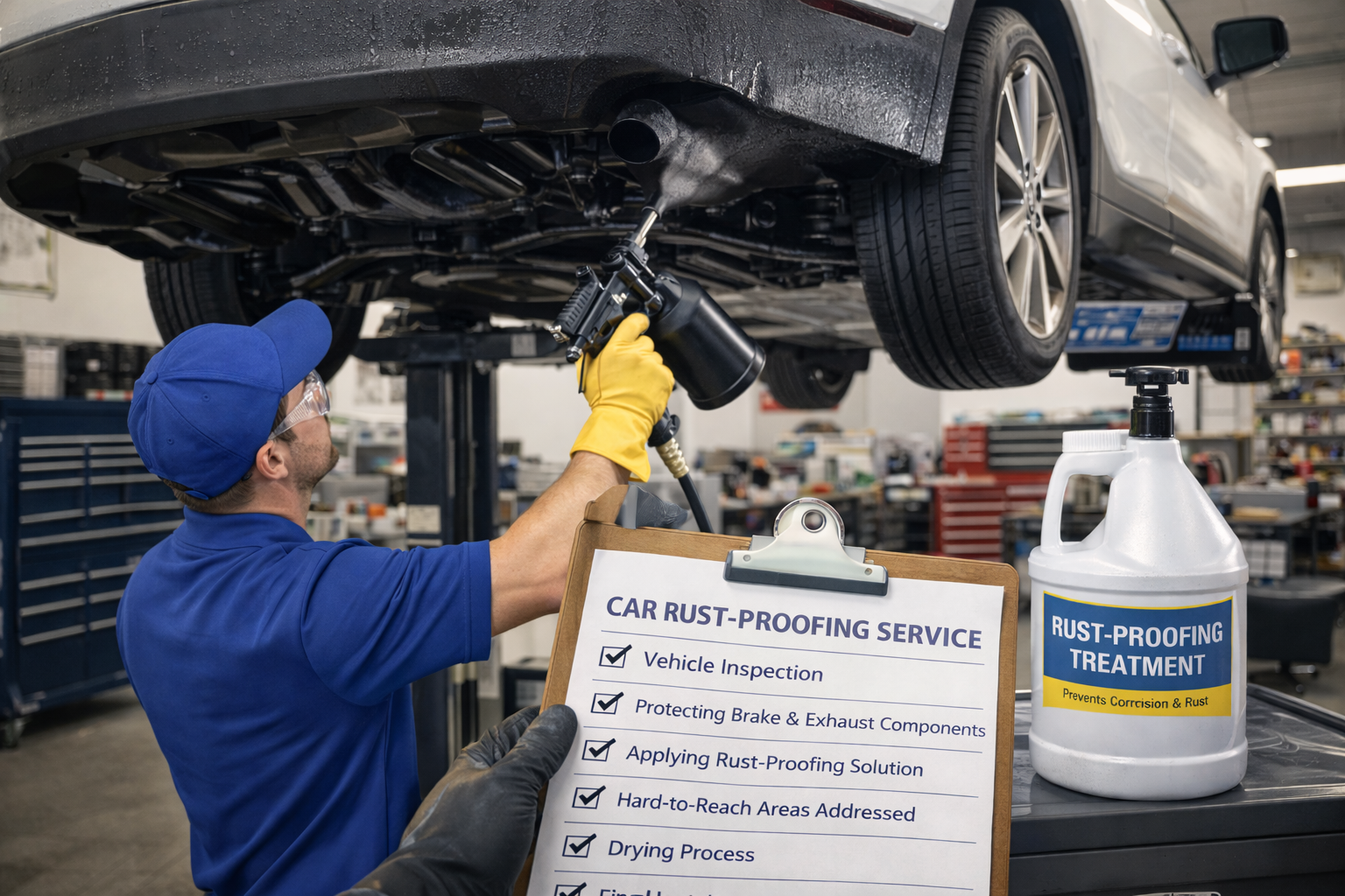 Car rust-proofing service in action