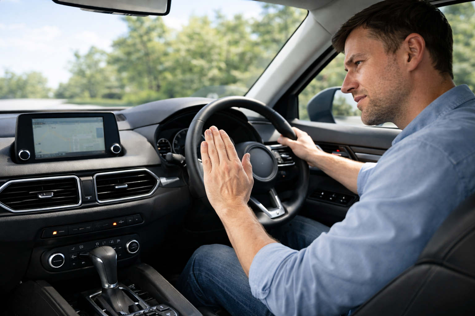 Driver checks air conditioning vent header image