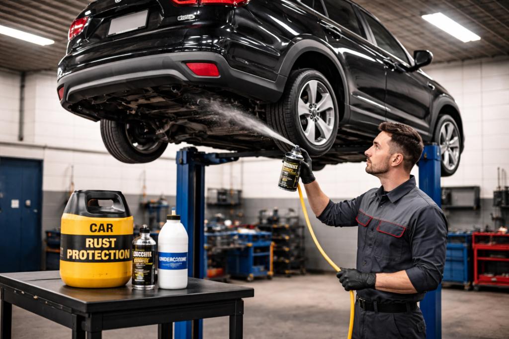 Vehicle rust proofing in progress