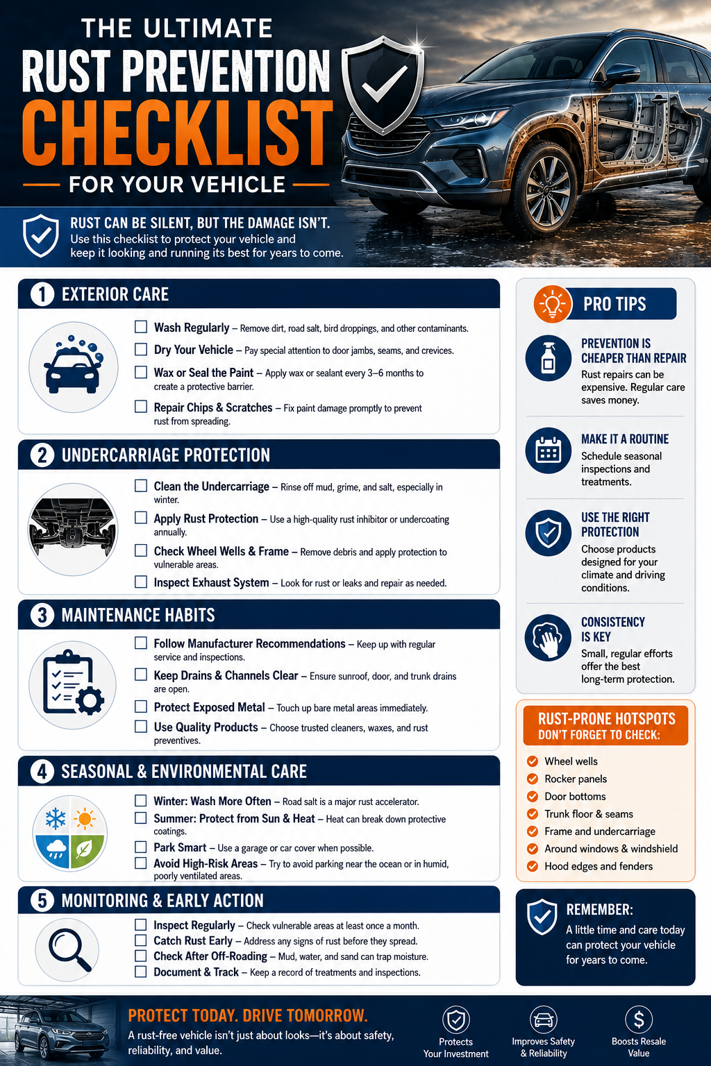 Rust prevention checklist for your vehicle infographic